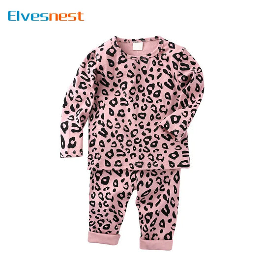 Leopard Kids Clothes Girl Outfit Set Spring Autumn Toddler Boys Clothes Cotton Long Sleeve Tops Pants Children Clothing 2-6Years