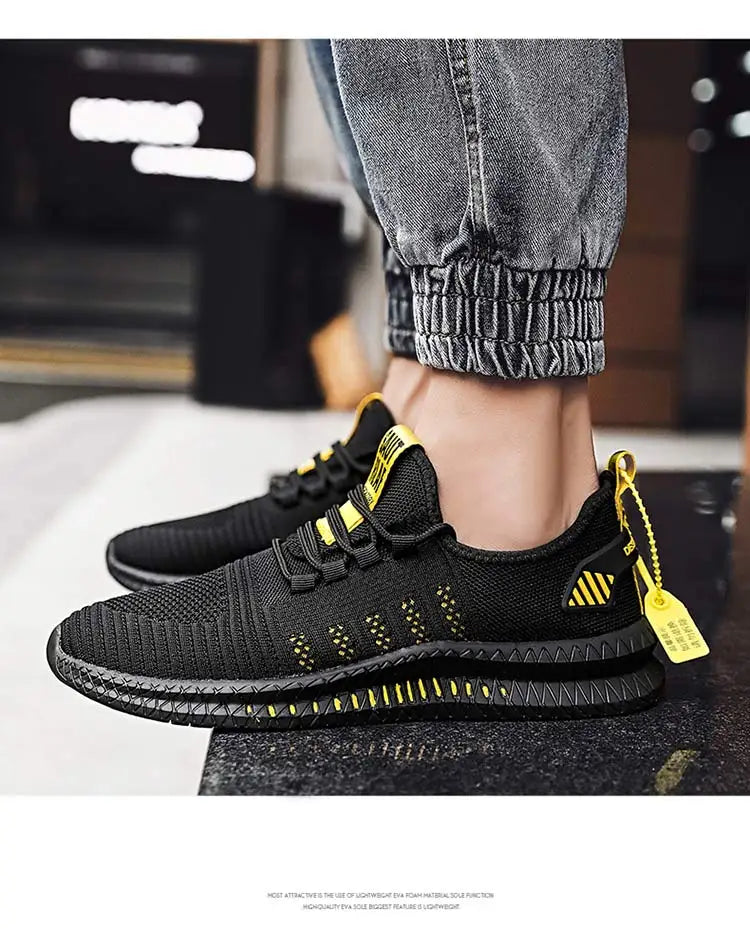 Men's sneakers lace-up flying woven through casual shoes vulcanized lightweight flat comfortable running shoes plus size 48