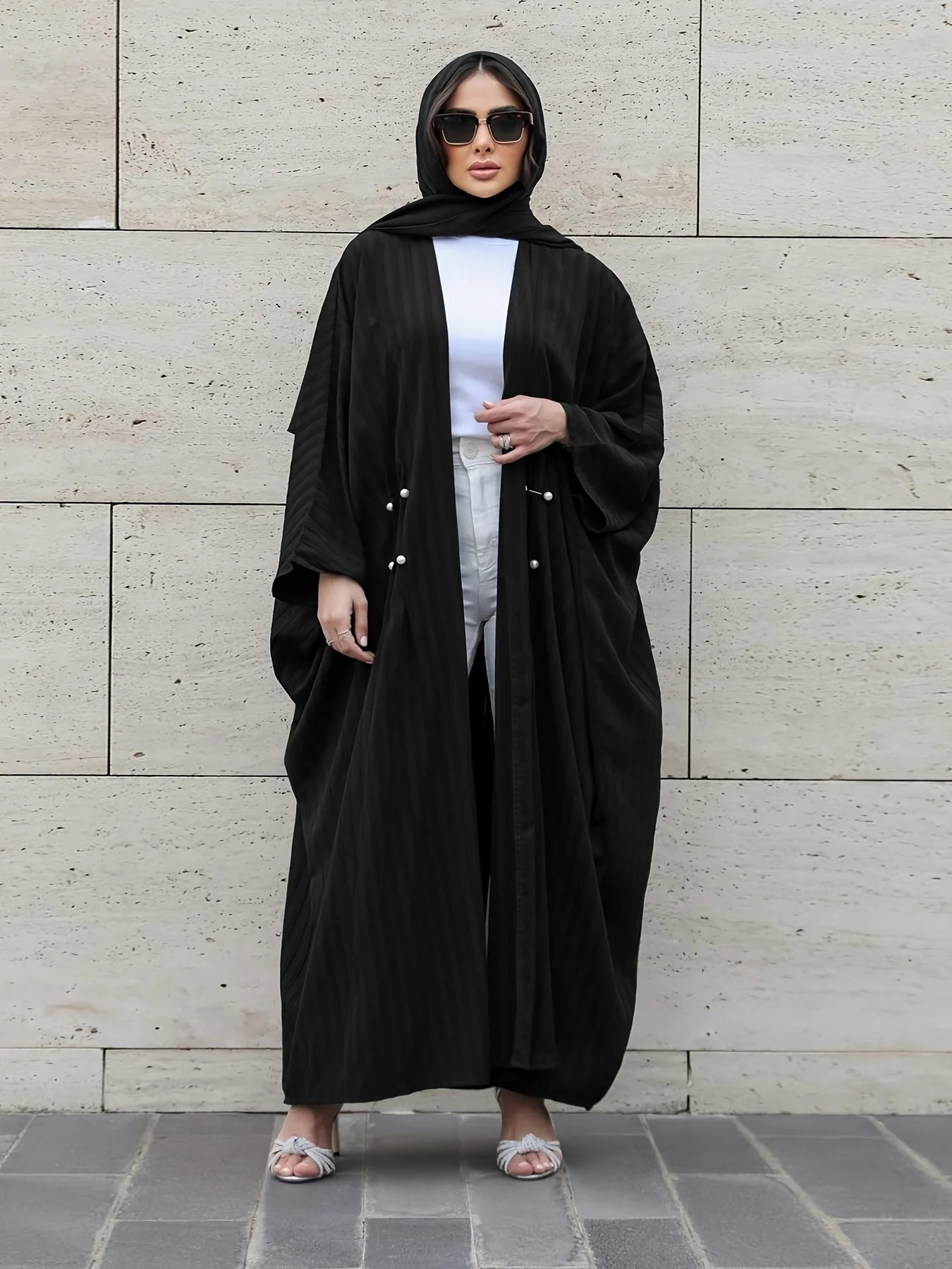 Muslim Open Front Abaya Long Sleeve Modest Outwear Kaftan Women Jilbabs Loose Maxi Length Dress Cardigan Coat Women's Clothing