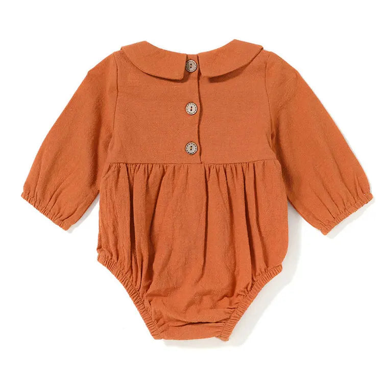 Fashion Solid Color Newborn Clothes Girls Bodysuit Summer Baby Girl Clothes Linen Cotton Long Sleeve Infant Clothing 3-18Months