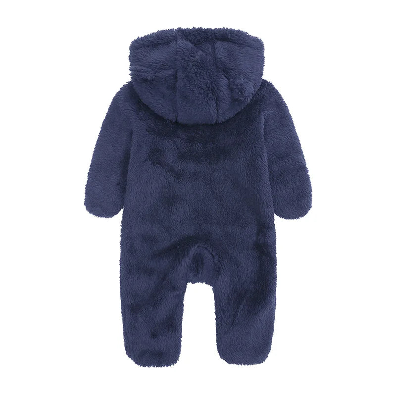 Arctic Velvet Hooded Baby Romper Winter Baby Girl Clothes Long Sleeve Infant Rompers Solid Color Newborn Clothing 0-12 Years