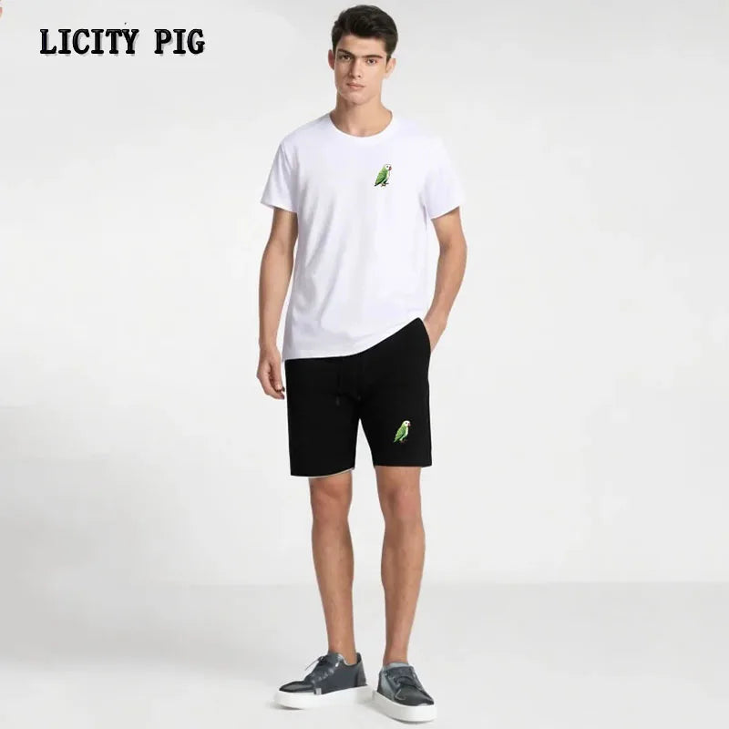 Cotton Short Sets Man Short Sleeve Bird Tshirt Shorts Cotton 2 Piece Jogging Sets Gym Sport Suits Fitness Suits Outfits Clothes