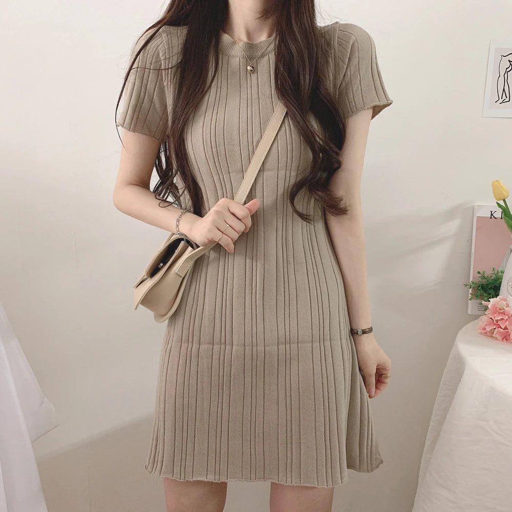 Short Sleeve Casual Knit Dress Women Mini Dresses Summer Autumn Fashion Female Elastic Skinny Package Hip Knitted Pencil Dresses