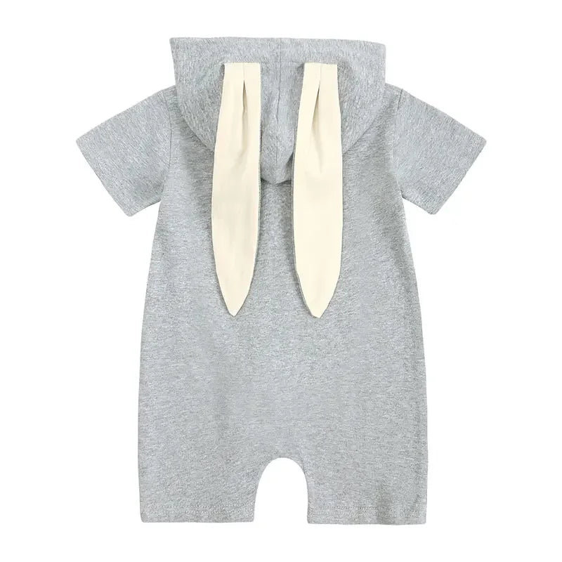 Cartoon Rabbit Girls Rompers Cotton Short Sleeve Hooded Zipper Newborn Clothes Boys Rompers Summer Baby Clothing 3-18 Months