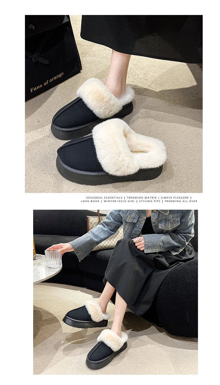 Women's new fur slippers for outdoor wear, 2024 winter short tube snow boots, thick soled warm cotton slippers