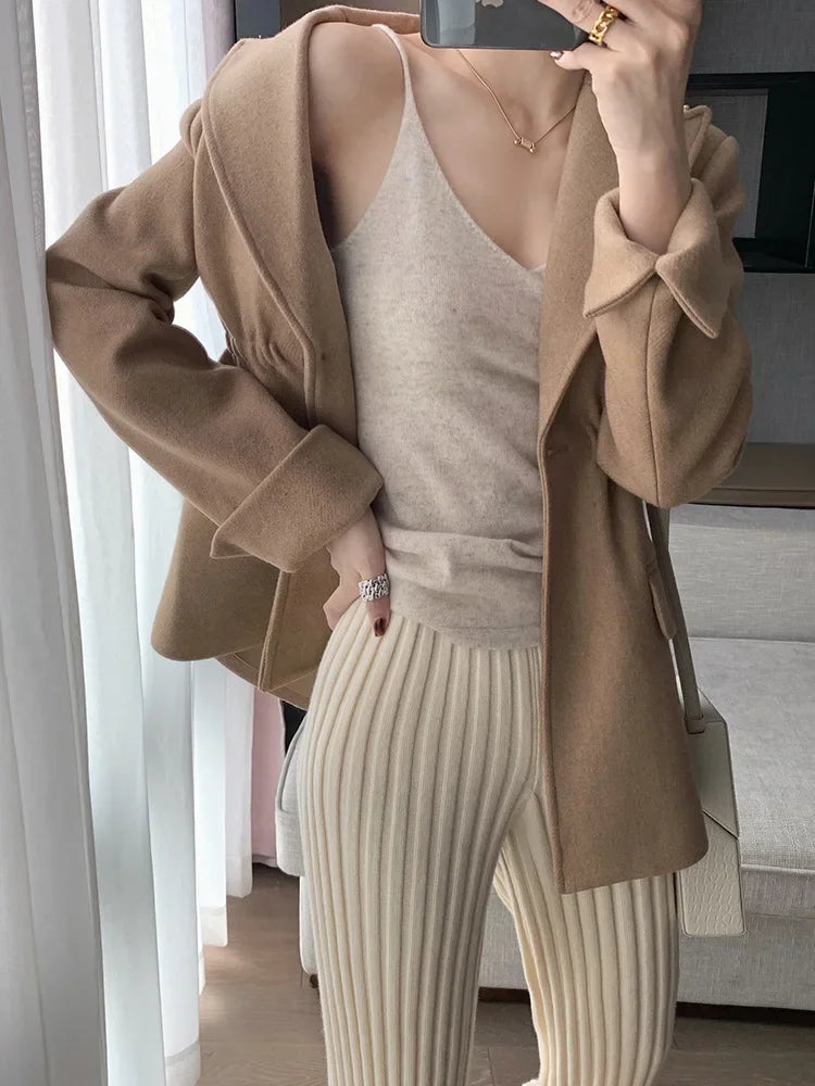 Autumn Winter Casual Thick Knitted Pant Women Long Trousers Elastic High Waist Kniting Wide Leg Pants Striped Pantalon