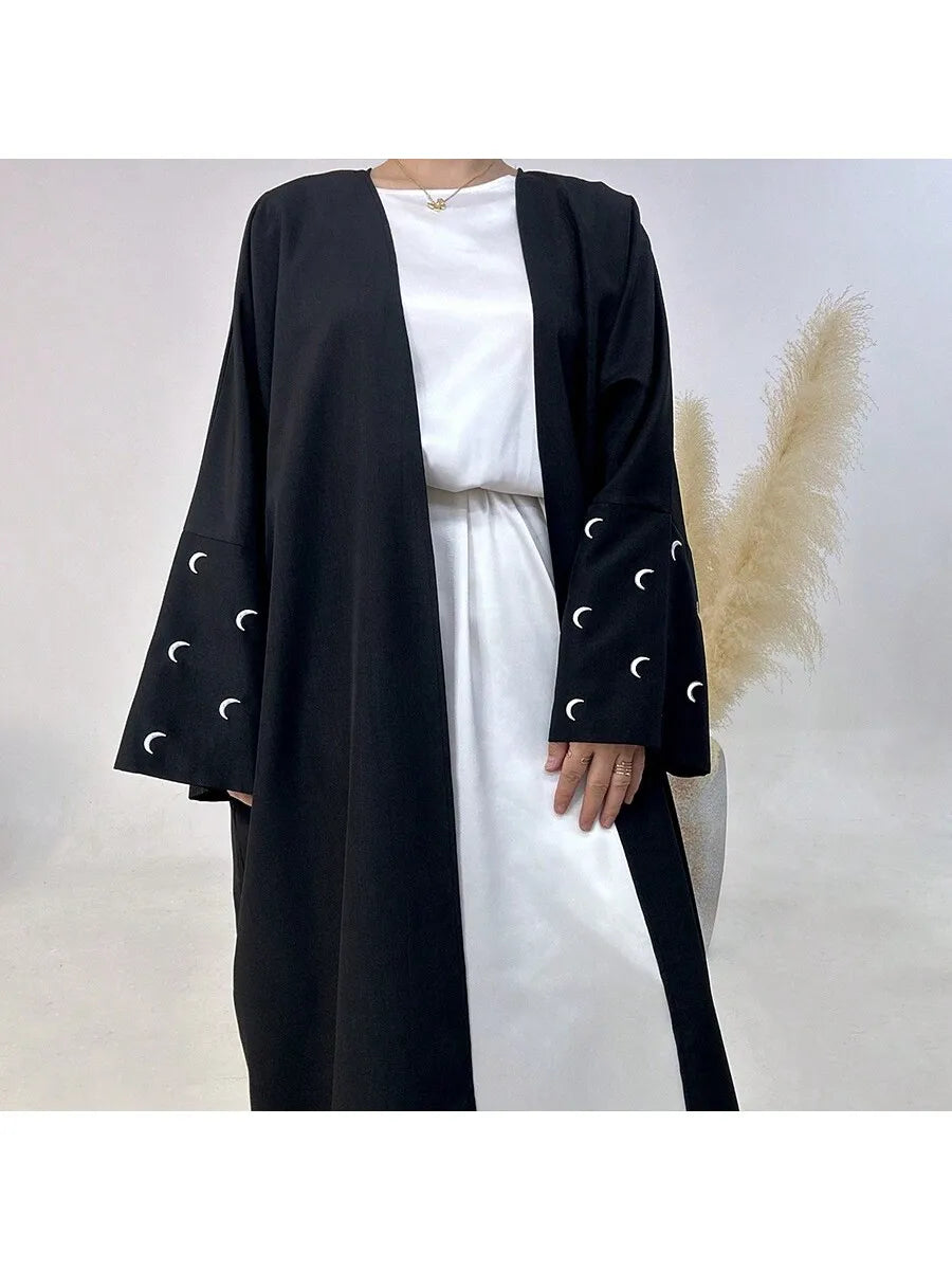 1pc Elegant Humble Moon Embroidery Sleeve Cardigan Abaya Shawl Cape Suitable For And Festivals