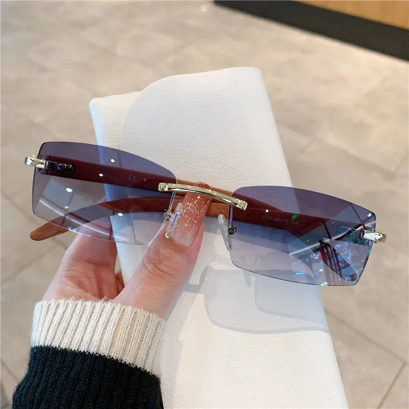 2024 Brand Designer Small Rectangle Rimless Sunglasses for Men Women Trendy Driving Sun Glasses  Ladies Travel Eyewear UV400