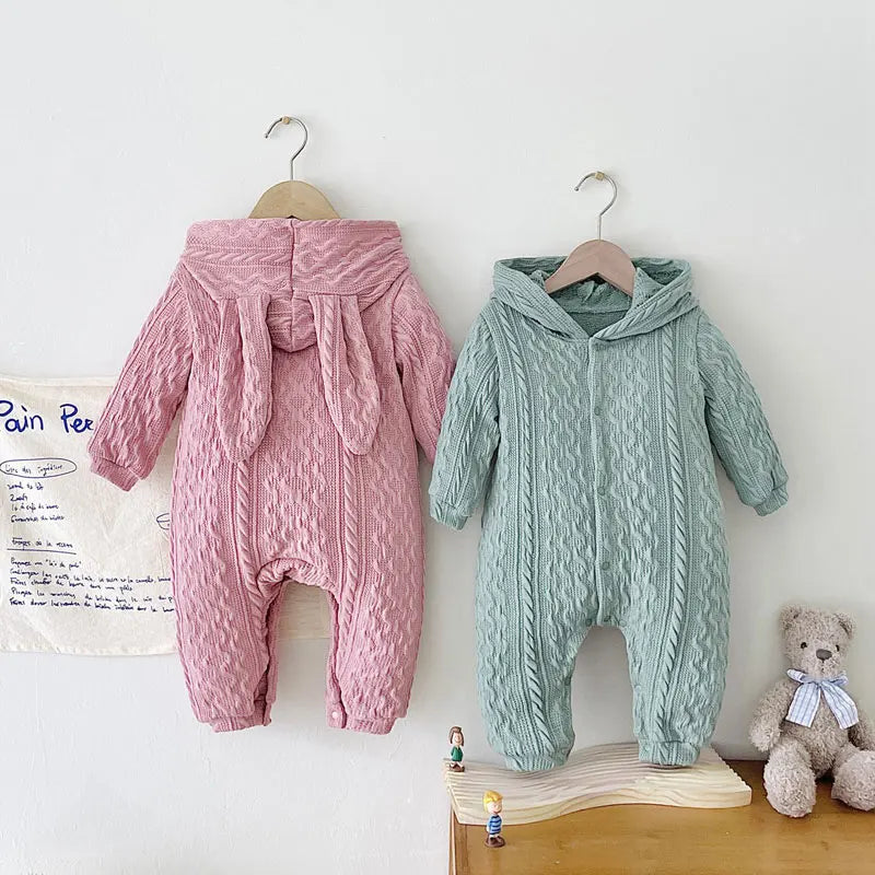 Vintage Thick Thread Baby Clothes Boys Rompers Long Sleeve Hooded  Newborn Girl Romper Winter Infant Clothing 1-3 Years