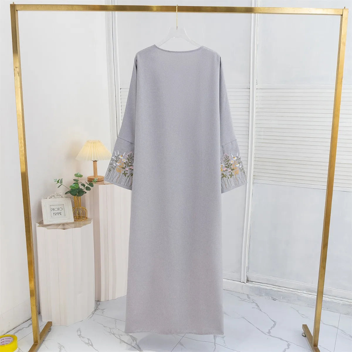 Embroidery Floral Open Front Abaya Women Maxi Length Dress Muslim Abayas Long Sleeve Kaftans Women Jilbabs Women's Clothing