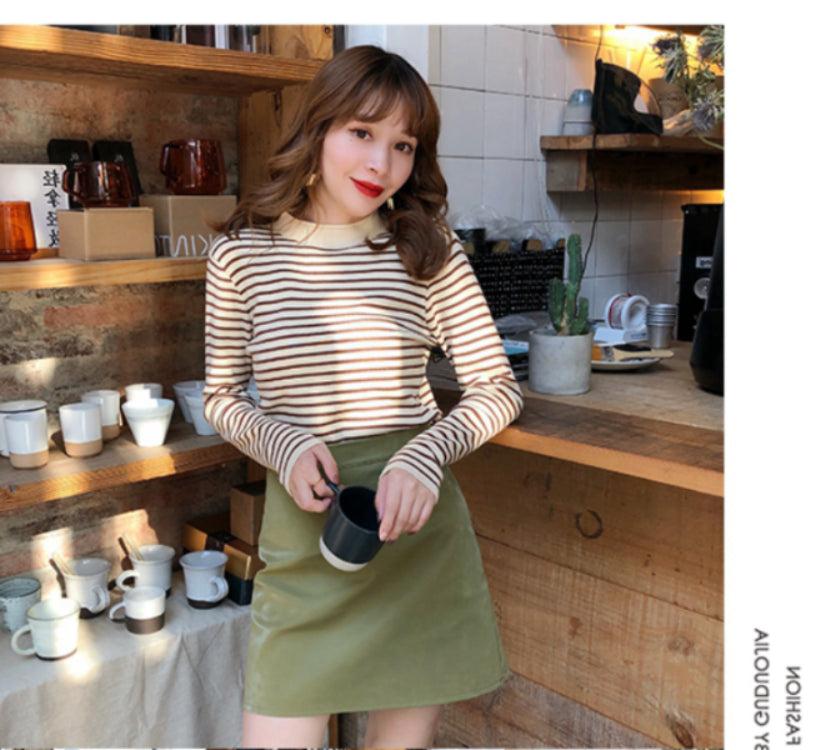 Autumn Winter Women Mock neck Sweaters Pullover Tops Fashion Female Skinny Elastic Long Sleeve Casual Striped Knitted Shirts