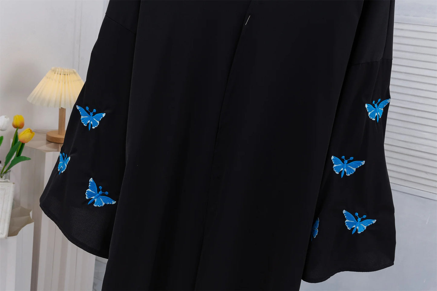 Butterfly Embroidery Open Front Abaya Women Long Sleeve Maxi Length Dress Muslim Abayas Kaftans Women Jilbabs Women's Clothing