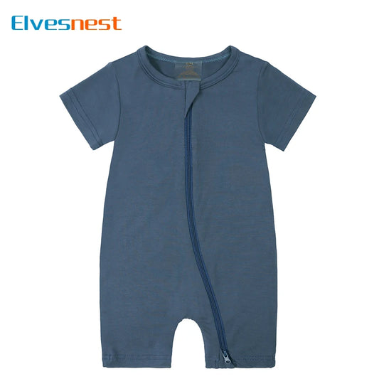 Fashion Solid Color Newborn Baby Clothes Girls Romper Bamboo Fiber Short Sleeve Zipper Baby Boy Romper 0-24 Months