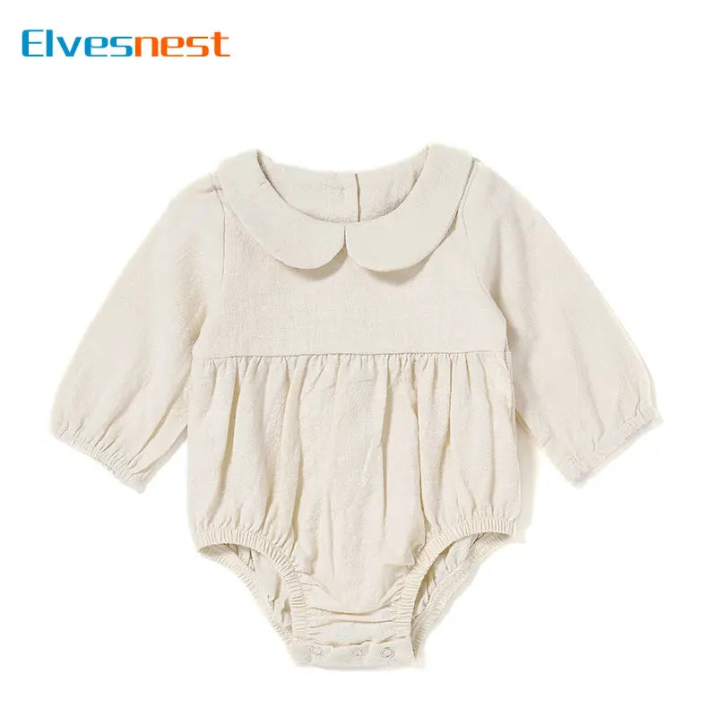 Fashion Solid Color Newborn Clothes Girls Bodysuit Summer Baby Girl Clothes Linen Cotton Long Sleeve Infant Clothing 3-18Months