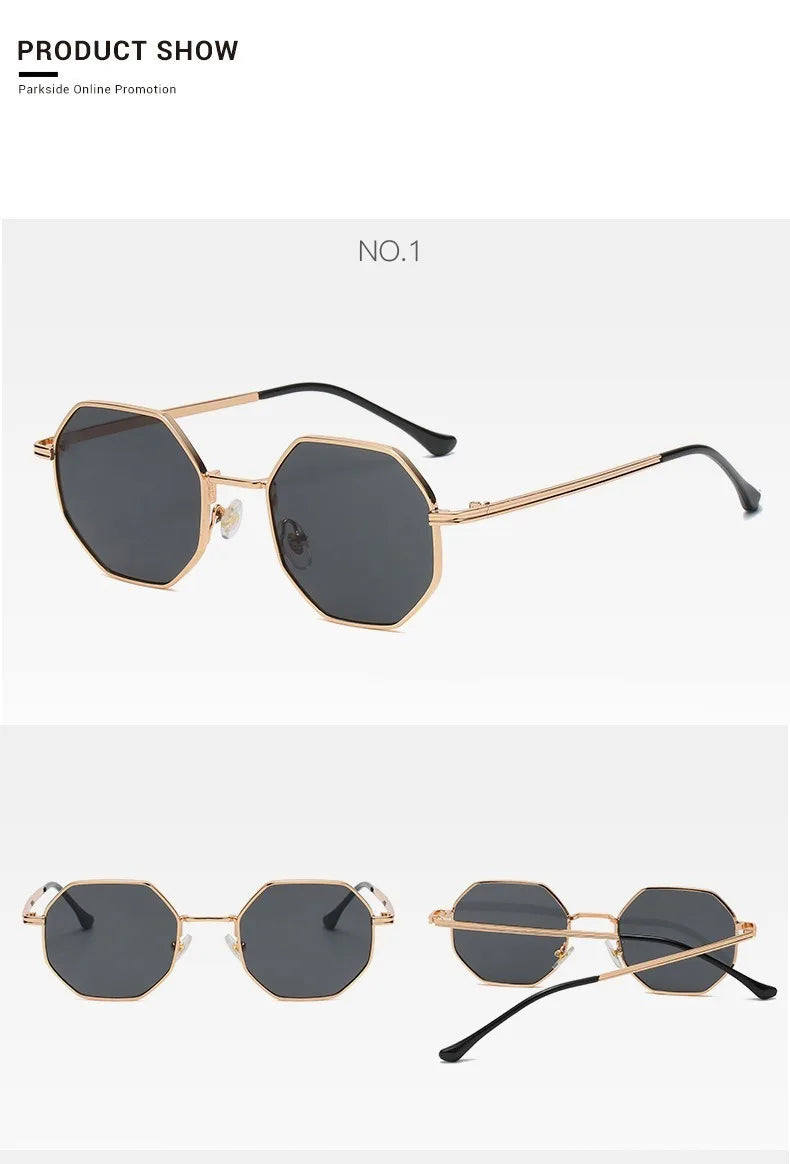 Women Metal Sunglasses Vintage Men Octagon Luxury Brand Design Sun Glasses UV400 Protection Polygon Frame Eyepiece