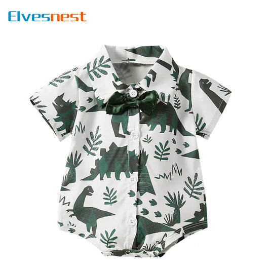 Summer Newborn Clothes Boy Bodysuits Otton V-neck Short Sleeve Baby Boys Clothing Cartoon Baby Bodysuits 3-24 Months