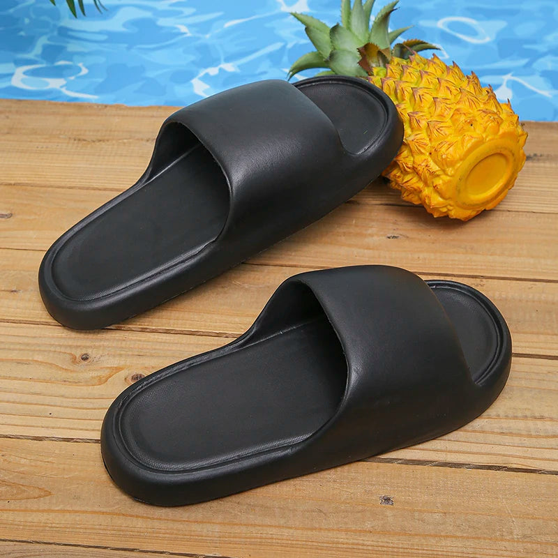 Simple Soft Sole Home Slippers for Women Non Slip Flat Heels Bathroom Slippers Woman 2024 Summer Outdoor Cloud Slides Sandals