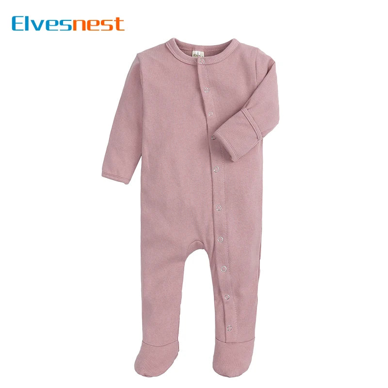 Solid Color Newborn Baby Boy Footies Spring Autumn Baby Clothes Girls Footies Cotton Long Sleeve Toddler Clothes 3-12 Months