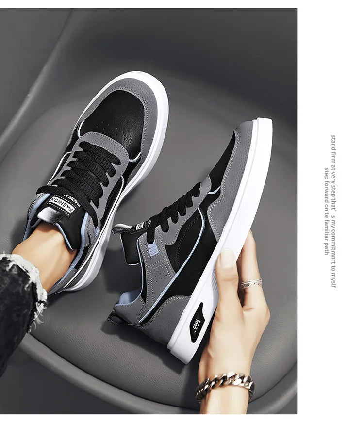 Men's new casual sports shoes leather spring and autumn lace-up white men's shoes vulcanized walking men's shoes