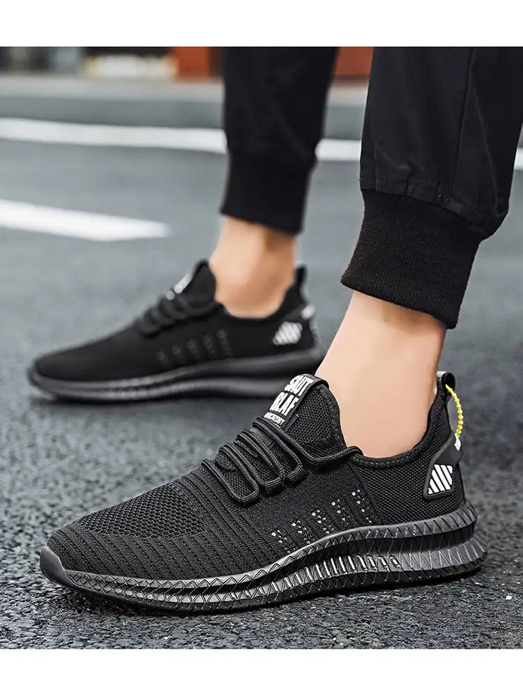 Men's sneakers lace-up flying woven through casual shoes vulcanized lightweight flat comfortable running shoes plus size 48