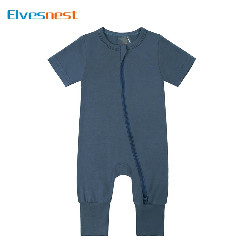 Summer Bamboo Fiber Baby Girl Romper Solid Color Short Sleeve Zipper Newborn Boy Clothes Fashion Baby Romper 0-24 Months