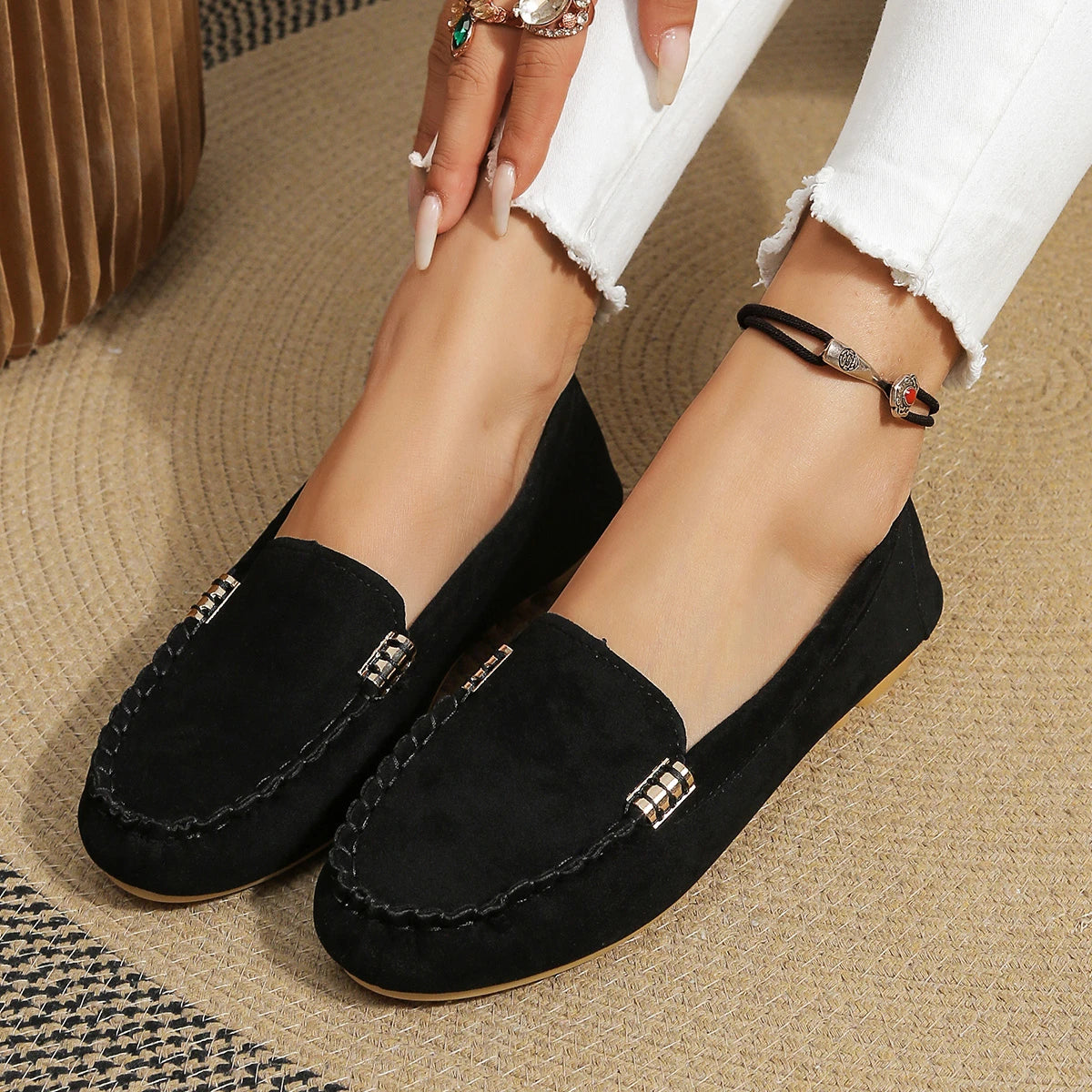 New Women's Casual Flat Sole Single Shoes, Trendy and Versatile, One Step Padded Bean Shoes, Comfortable Mary Jane Shoes