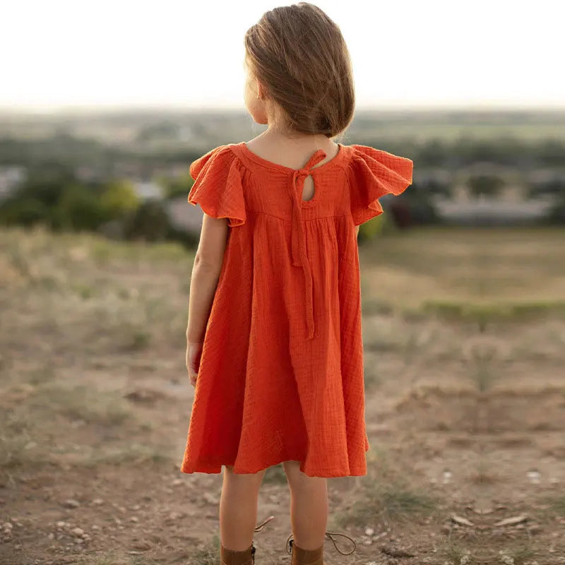 European and American Style Kids Dresses for Girls Cotton Linen Short Sleeve  Girls Dress Summer Girls Casual Dresses 1-7 Years