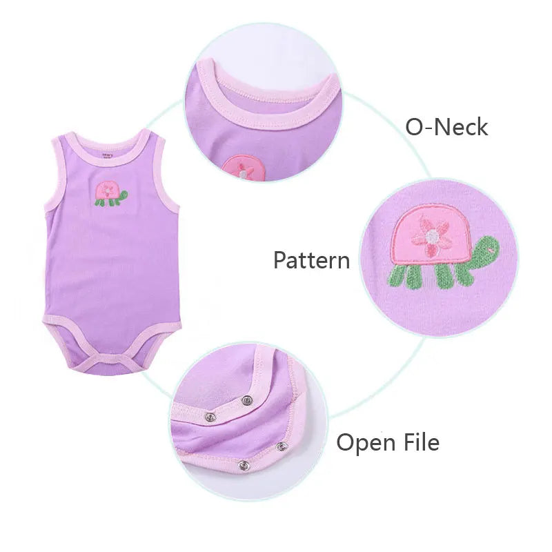 [5Pcs/lot Random Color] Cartoon Baby Bodysuit Cotton Sleeveless Baby Girl Clothes Summer Infant Boys Bodysuits Newborn Jumpsuits