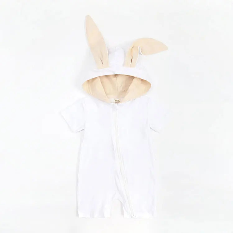 Cartoon Rabbit Girls Rompers Cotton Short Sleeve Hooded Zipper Newborn Clothes Boys Rompers Summer Baby Clothing 3-18 Months