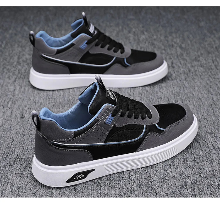 Men's new casual sports shoes leather spring and autumn lace-up white men's shoes vulcanized walking men's shoes