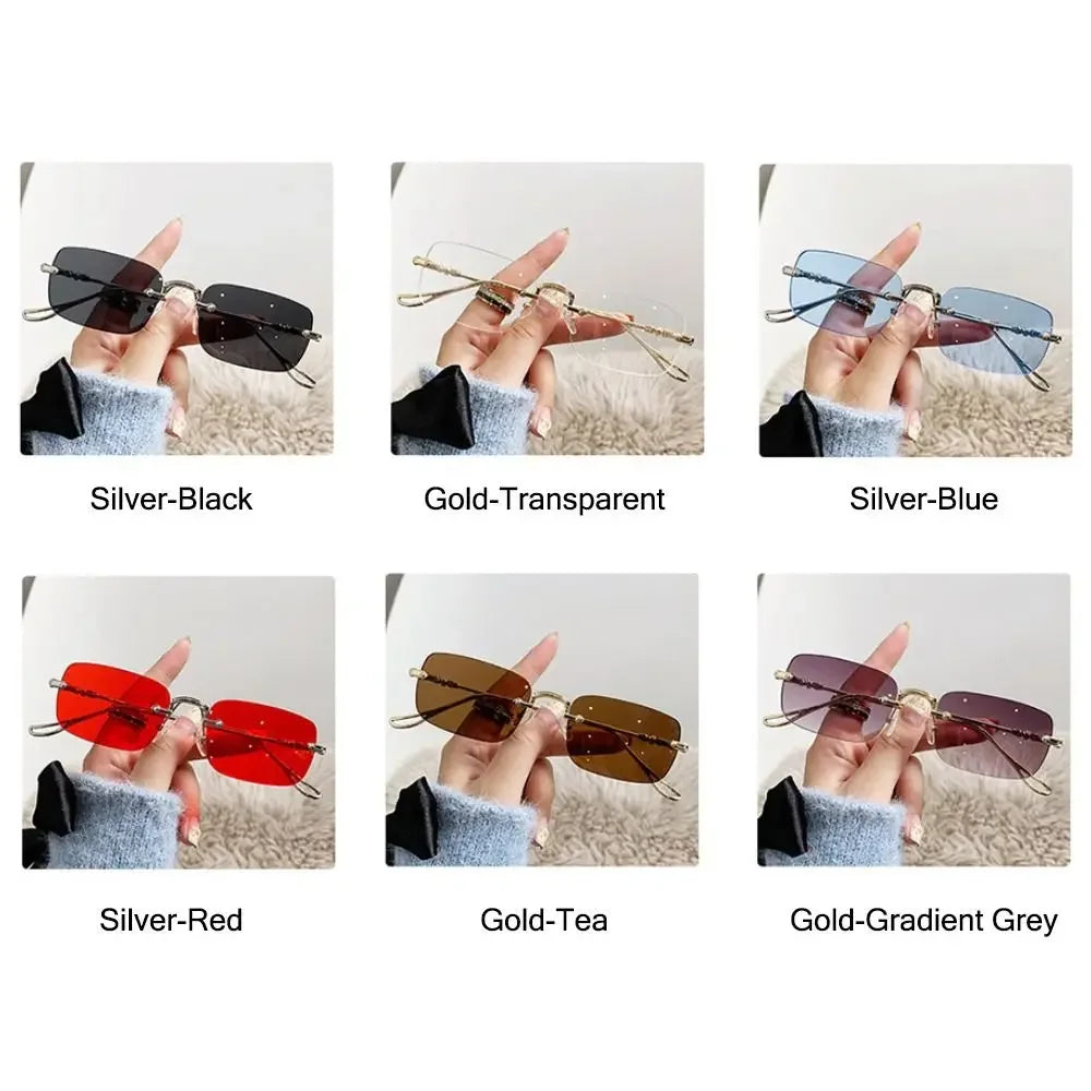 Rimless Rectangle Sunglasses Men Women 2024 Fashion New in Vintage Shades Eyewear Brand Design Ocean Lenses Sun Glasses