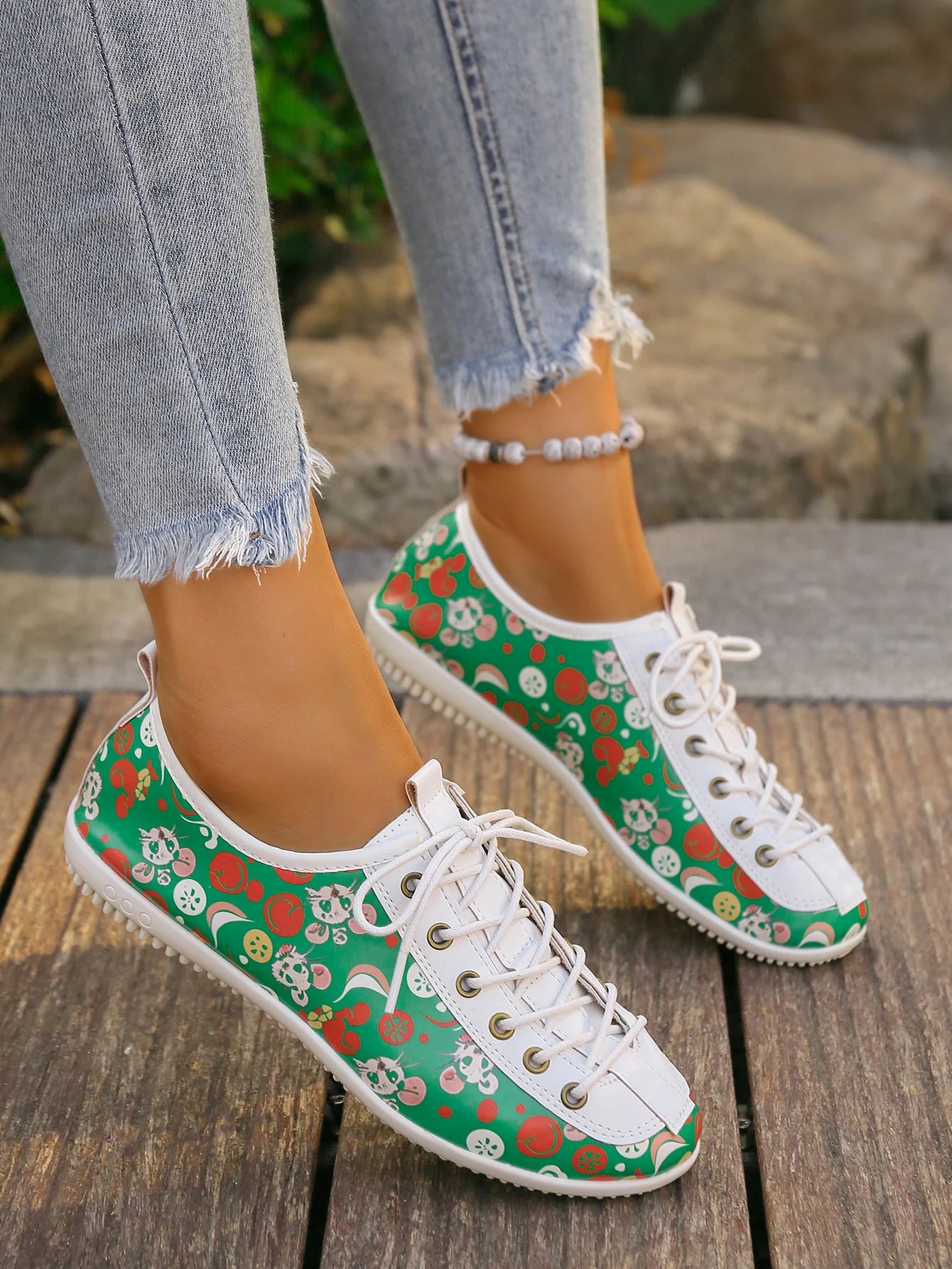 Women's new casual single shoes cute graffiti comfortable lace up board shoes