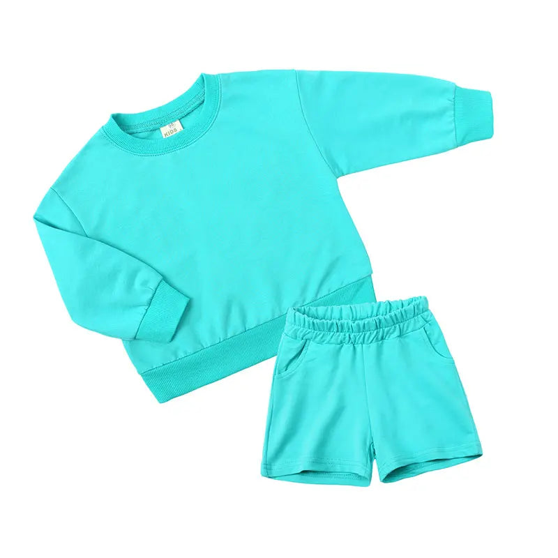 Fashion Solid Color Kids Clothes Girls Outfits Cotton Long Sleee Tops+shorts Spring & Autumn Children Clothing Sets