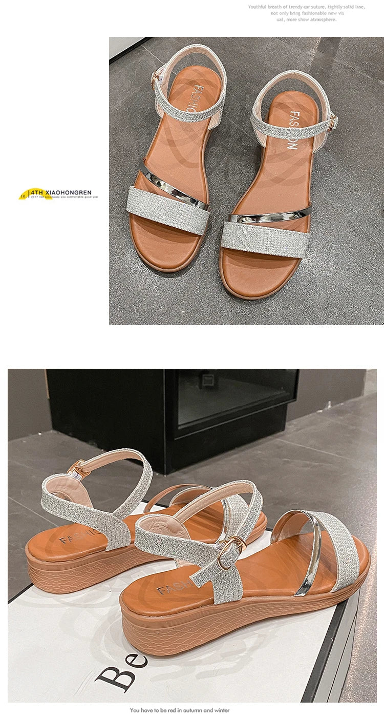 Women's New Casual Fashion Sandals 2024 New Summer Versatile Mid Heel Thick Sole Roman Shoes