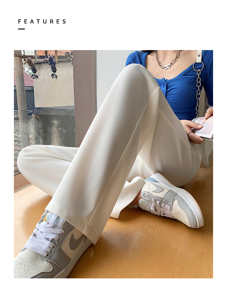 Women High Waist Floor-Length Suits Pants Autumn Winter White Loose Wide Leg Pants Female Office Ladies Straight Long Trousers