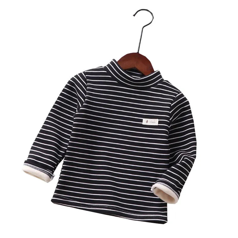 Fashion Stripe Graphic T Shirts Spring Autumn Children's Clothing boys T-Shirts Plus Velvet Long Sleeve Kids Clothes  2-7 Years