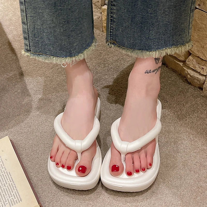 Women's Thick Bottom Wedges Flip Flops 2024 Summer Clip Toe Chunky Platform Sandals Woman Eva Non Slip Outdoor Slippers Slides