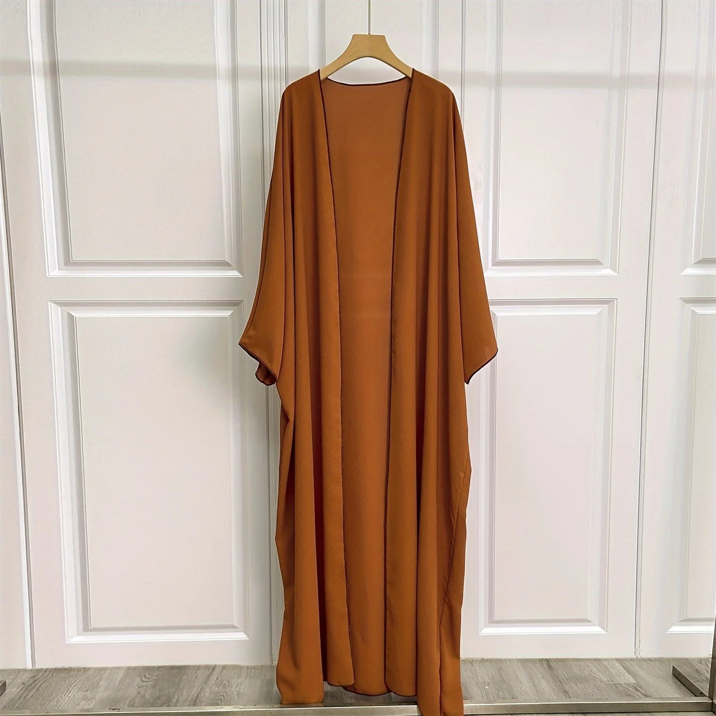 Ramadan Solid Open Front Simple Abayas, Elegant Long Sleeve Maxi Length Cover Up, Women's Clothing