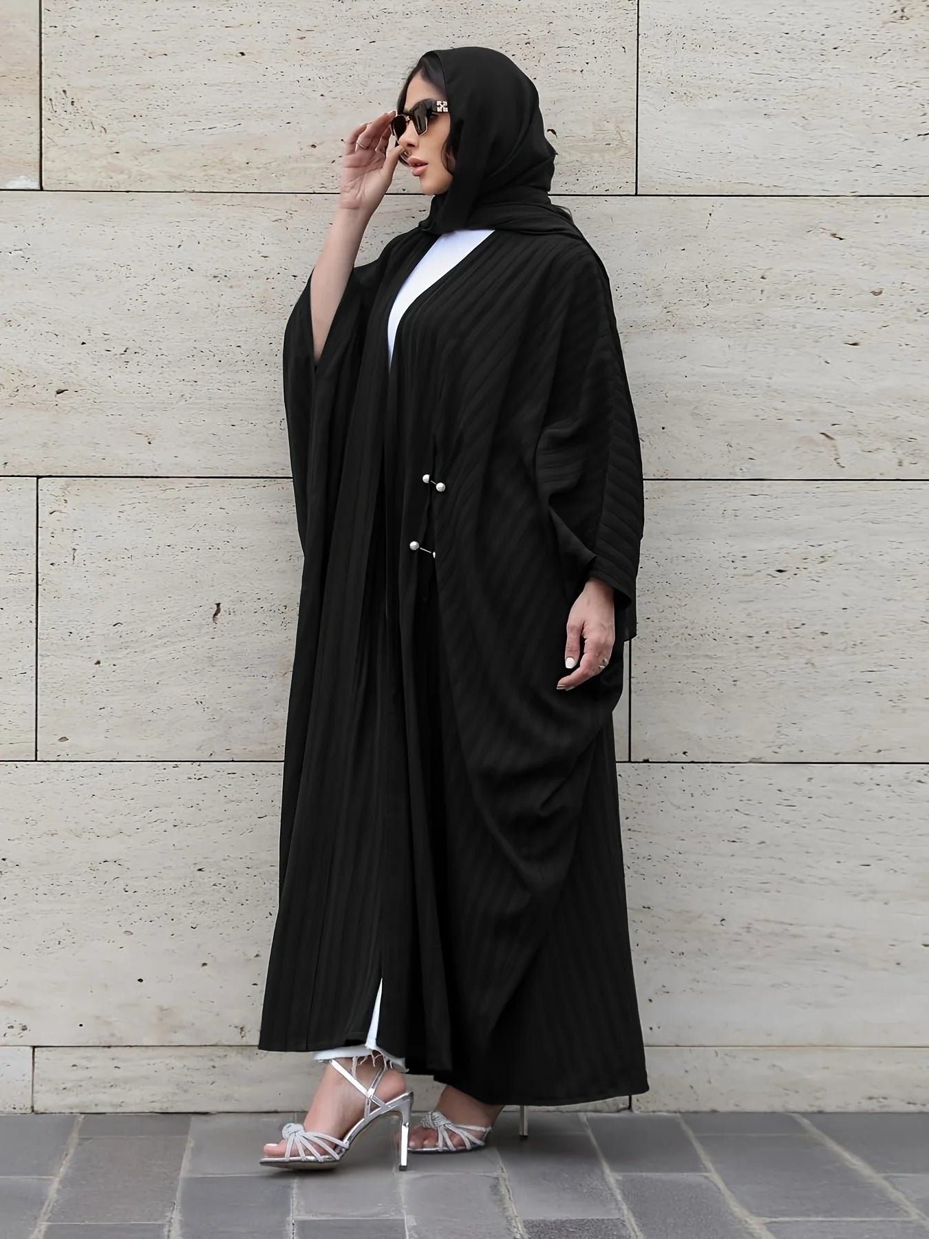 Muslim Open Front Abaya Long Sleeve Modest Outwear Kaftan Women Jilbabs Loose Maxi Length Dress Cardigan Coat Women's Clothing