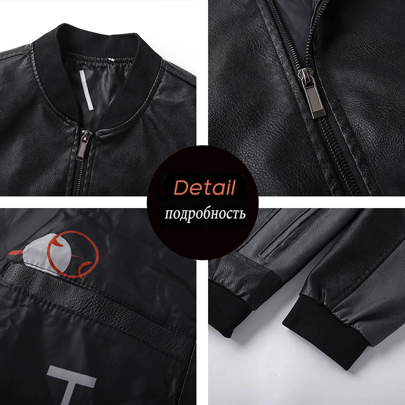 Spring  Autumn Men Casual Motorcycle Biker Jacket Coats Mens Outwear Leather Jacket Men's Vintage Fashion Jacket Coat Male 5XL