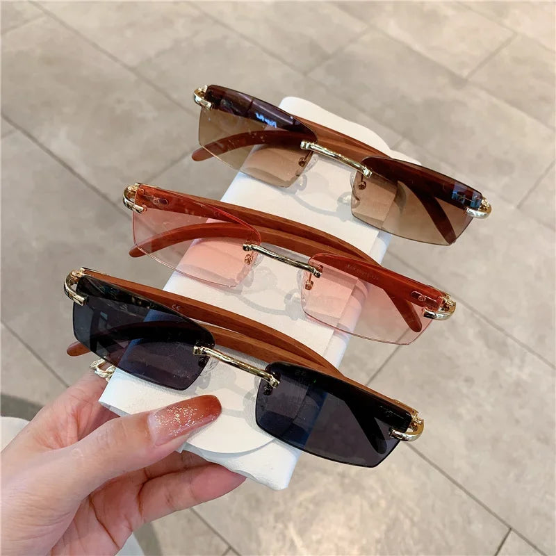 2024 Brand Designer Small Rectangle Rimless Sunglasses for Men Women Trendy Driving Sun Glasses  Ladies Travel Eyewear UV400