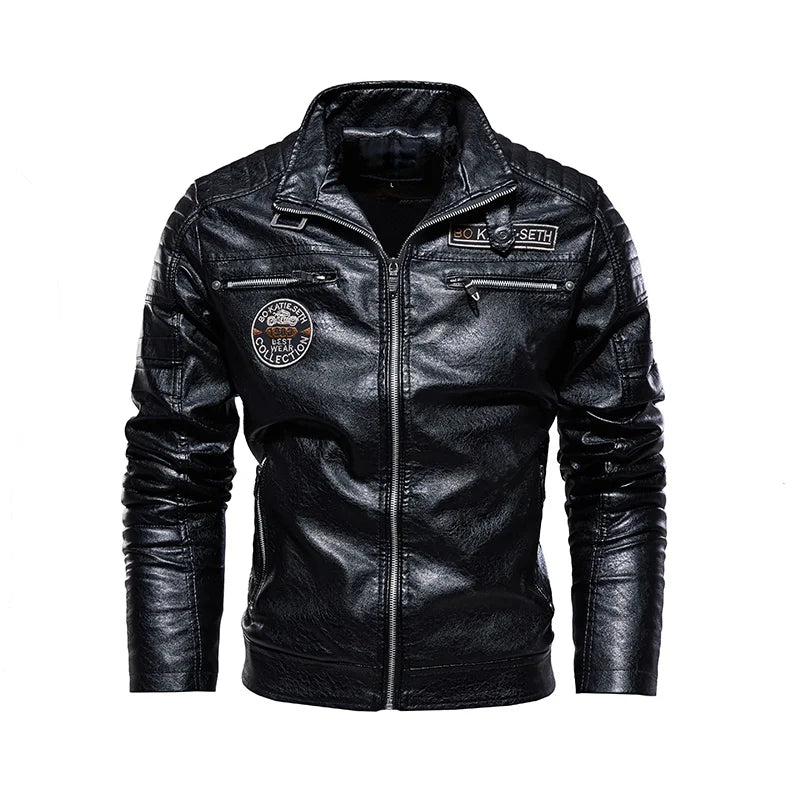 Autumn Winter Men Fleece Motorcycle PU Leather Jackets Coats Mens Casual Embroidery Jackets Biker Windbreaker Male Plus Size 7XL