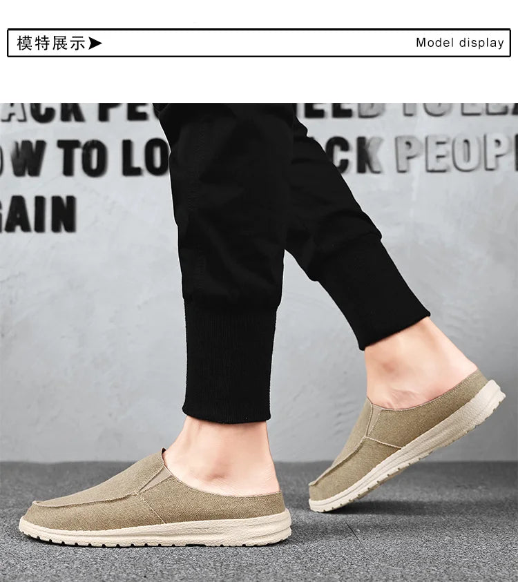 Spring and summer new canvas shoes for men light comfortable casual fashion sports half slipper plus size men's shoes