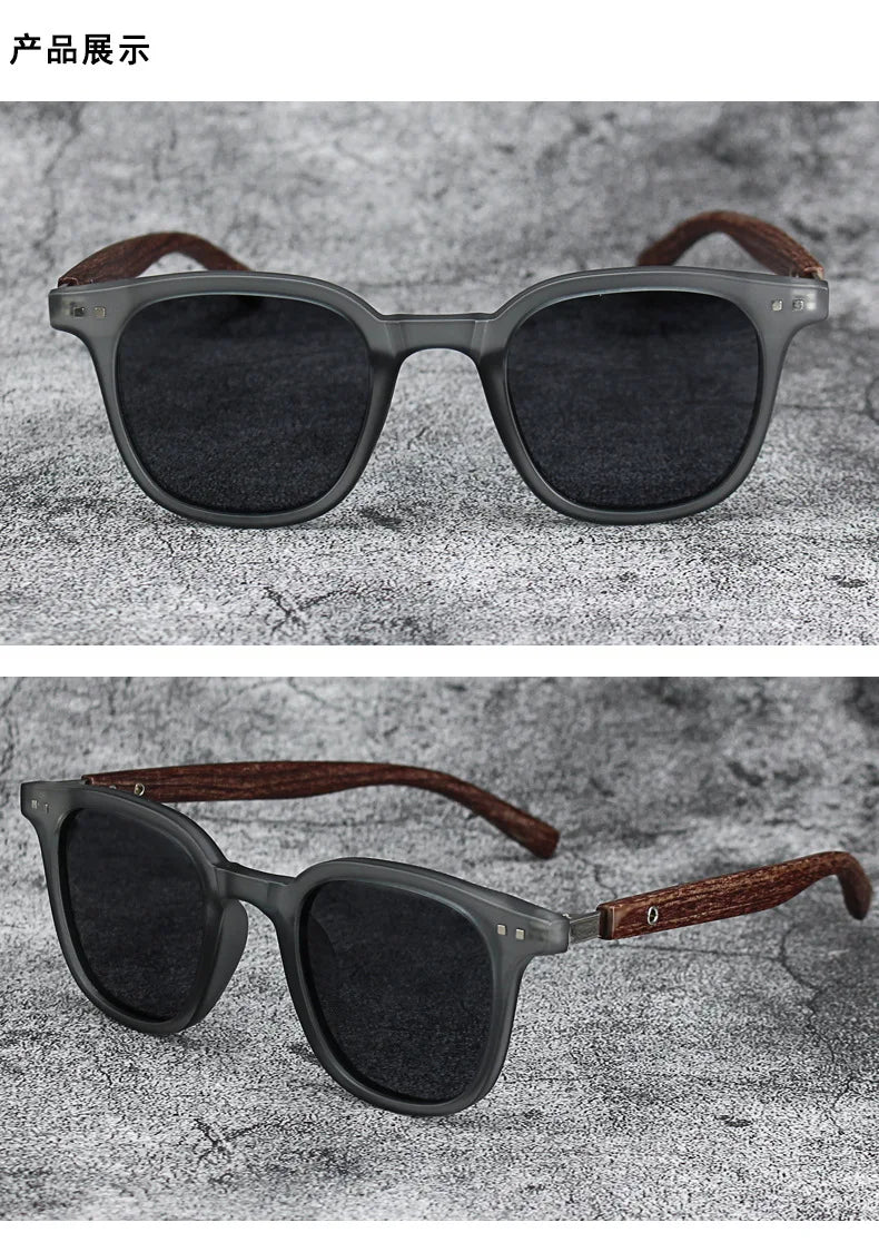 Sunglasses for Men Women's Trendy Retro Wood Grain Polarized UV Protection Eyewear Cycling Outdoor Street Photography