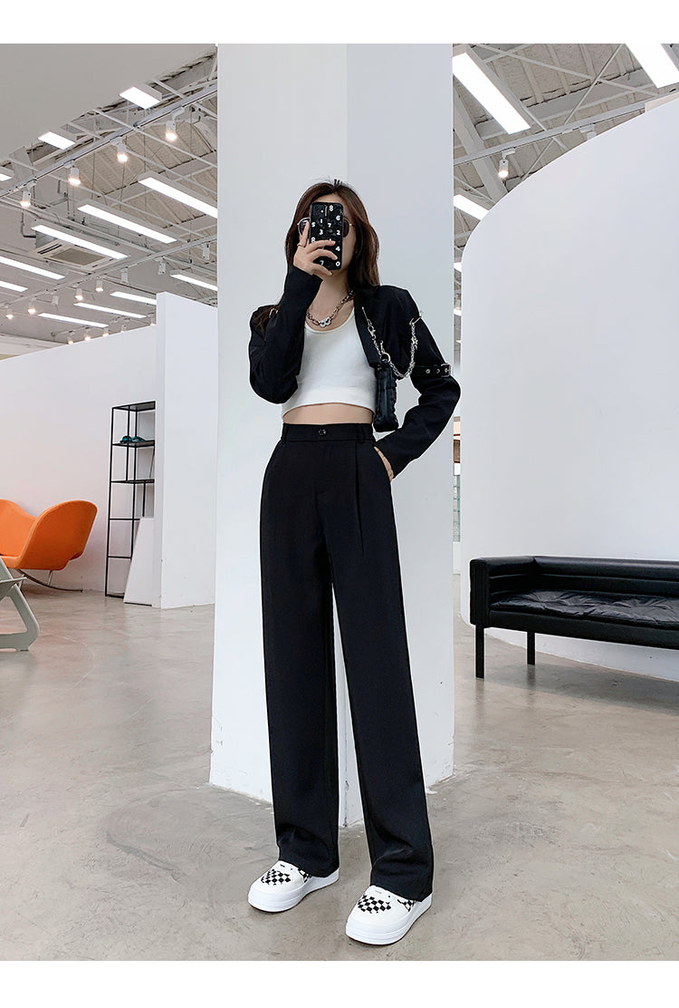 Women High Waist Floor-Length Suits Pants Autumn Winter White Loose Wide Leg Pants Female Office Ladies Straight Long Trousers