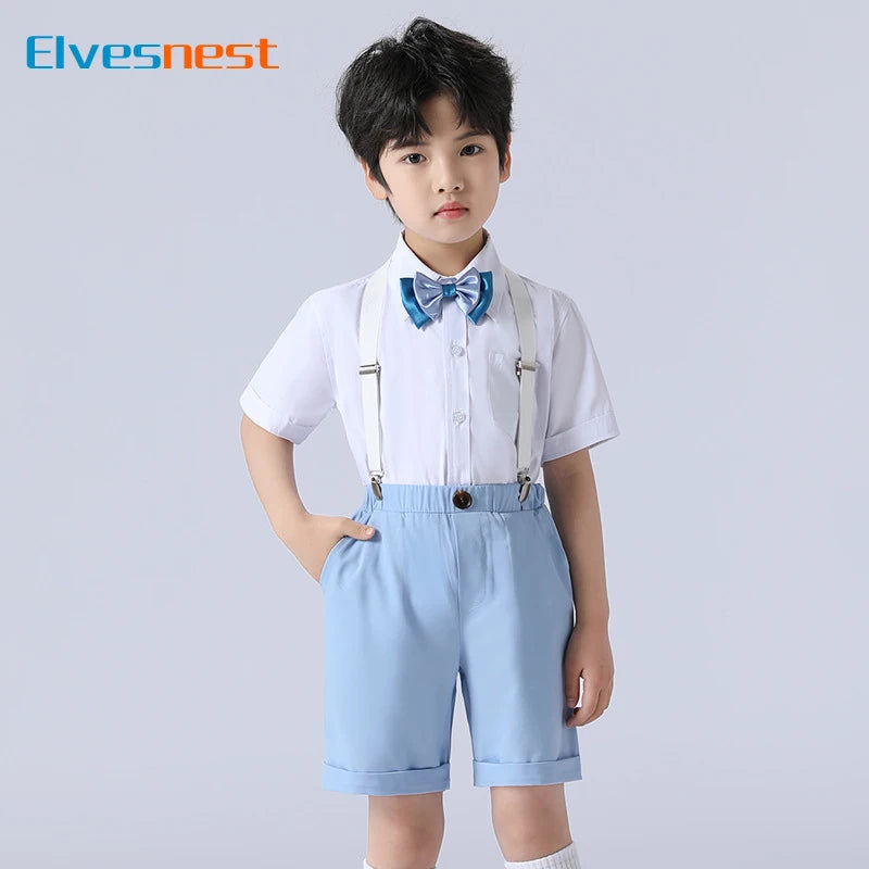 Formal Kids Clothes Boys Outfit Set Cotton Short Sleeve Shirt Straps Shorts 2 PCS Summer Children Boy Clothing Sets 1-11 Years