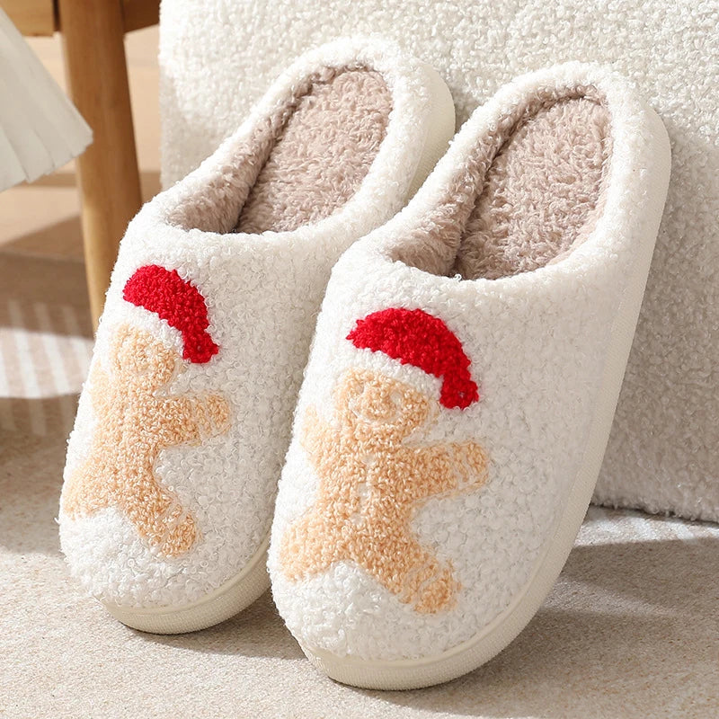 Cartoon Christmas Fluffy Home Slippers Women 2024 Winter Comfort Soft Sole Indoor Cotton Slippers Woman Funny Shoes House Slides