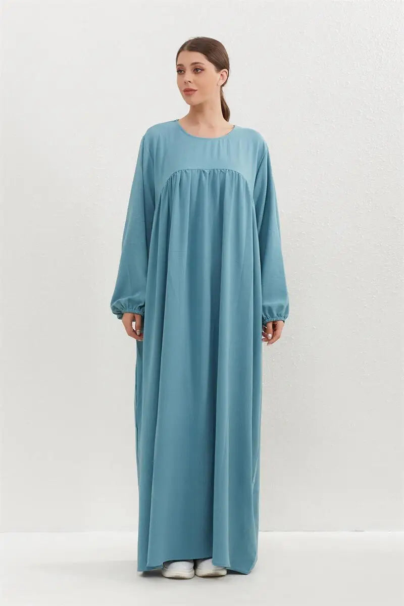 Muslim Dress Spring Autumn Women Loose Maxi Dresses Fashion Female Full Sleeve O-neck Casual Solid Pockets Robe Long Dresses