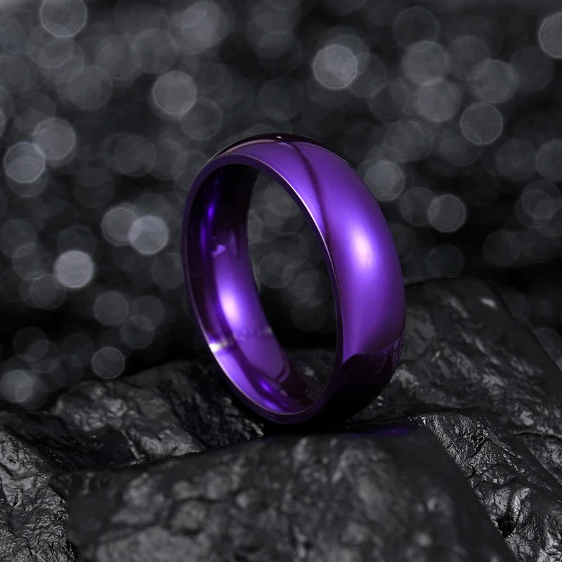 Simple 6/8mm Stainless Steel Wedding Rings Purple Smooth Women Men Couple Ring Fashion Jewelry for women кольца