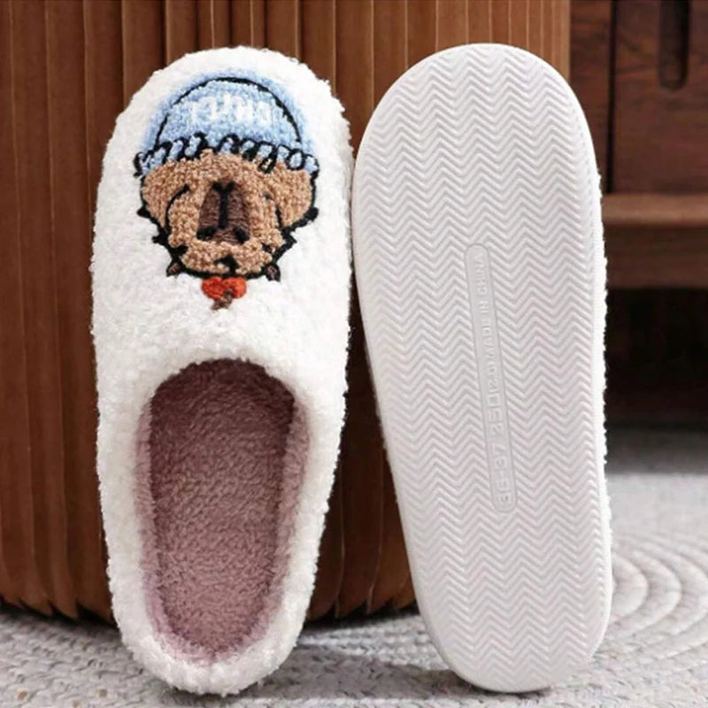 Cartoon Flat Heels Cotton Slippers Women 2024 Winter Non Slip Home Plush Slippers Woman Comfort Soft Sole Funny Shoes Footwear